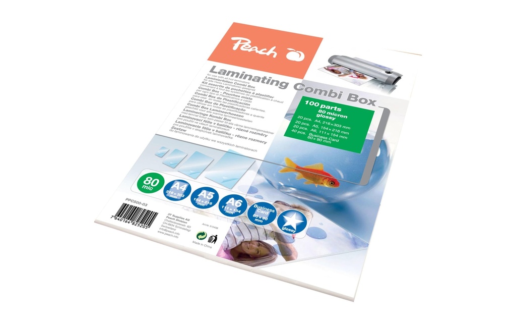 Peach Film laminé Set A4/A5/A6/VK, 80 µm, 100 pièces, brillant