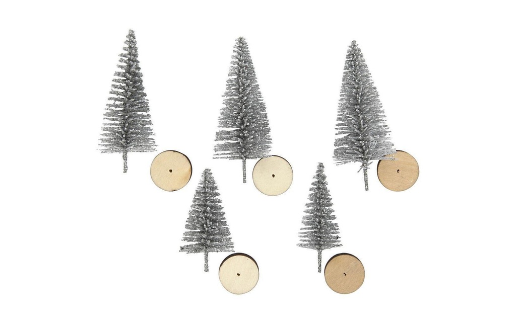 Creativ Company Arbres de Noël Sapins de Noël, argent, 5 pièces