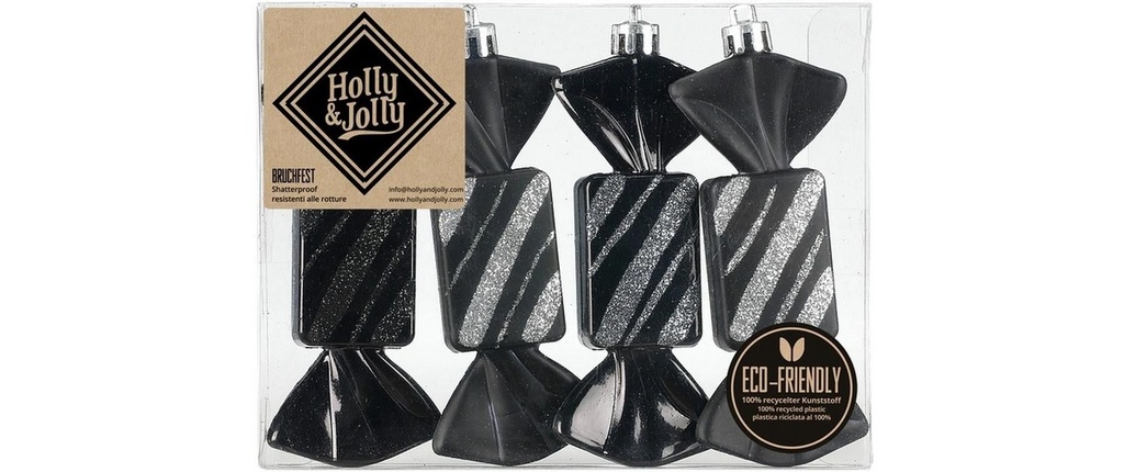 Holly & Jolly Boule de Noël Bonbon 4 Pièce/s, Noir