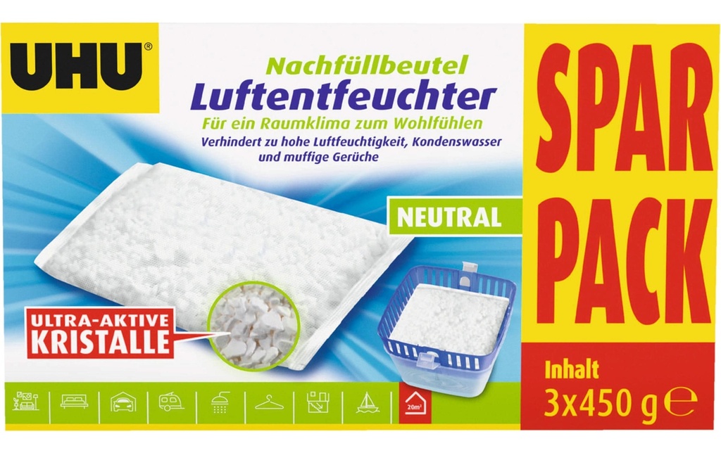 UHU Recharge de déshumidificateur 3 x 450 g