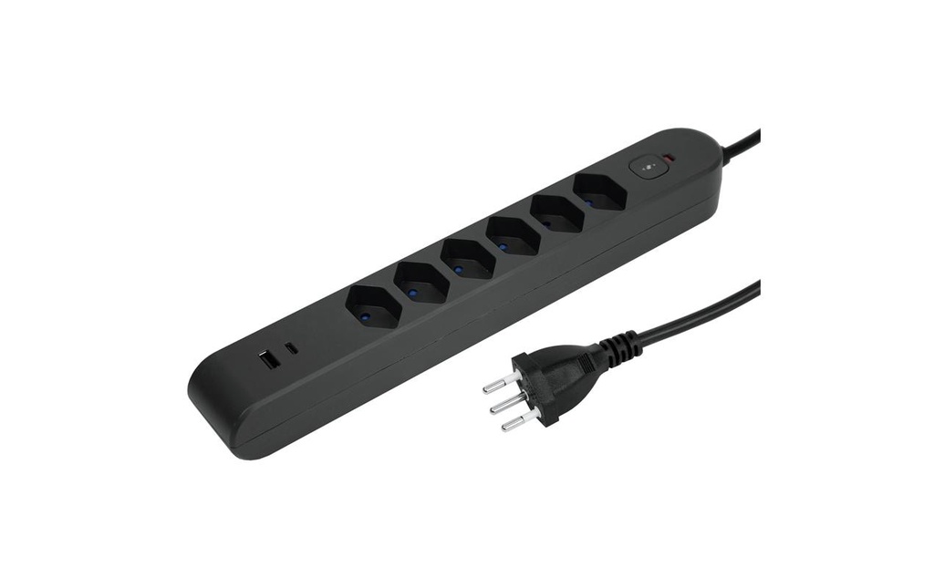 STEFFEN Bloc multiprises IQ 6 x T13, USB-A+C anthracite, câble de 3 m