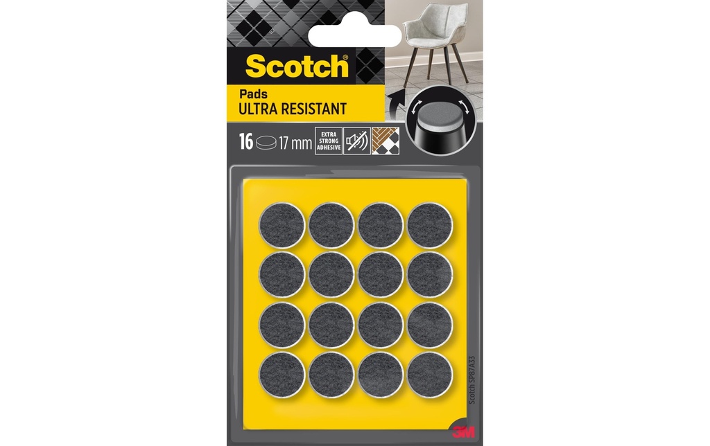 Scotch Patins en feutre Ultra Resistant, Ø 17 mm, Gris, paquet de 16
