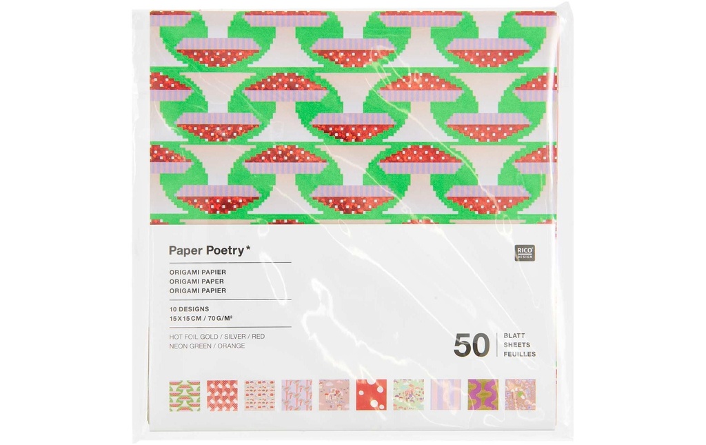 Rico Design Papier de bricolage Bloc de bricolage Origami 50 feuilles, 15 x 15 cm