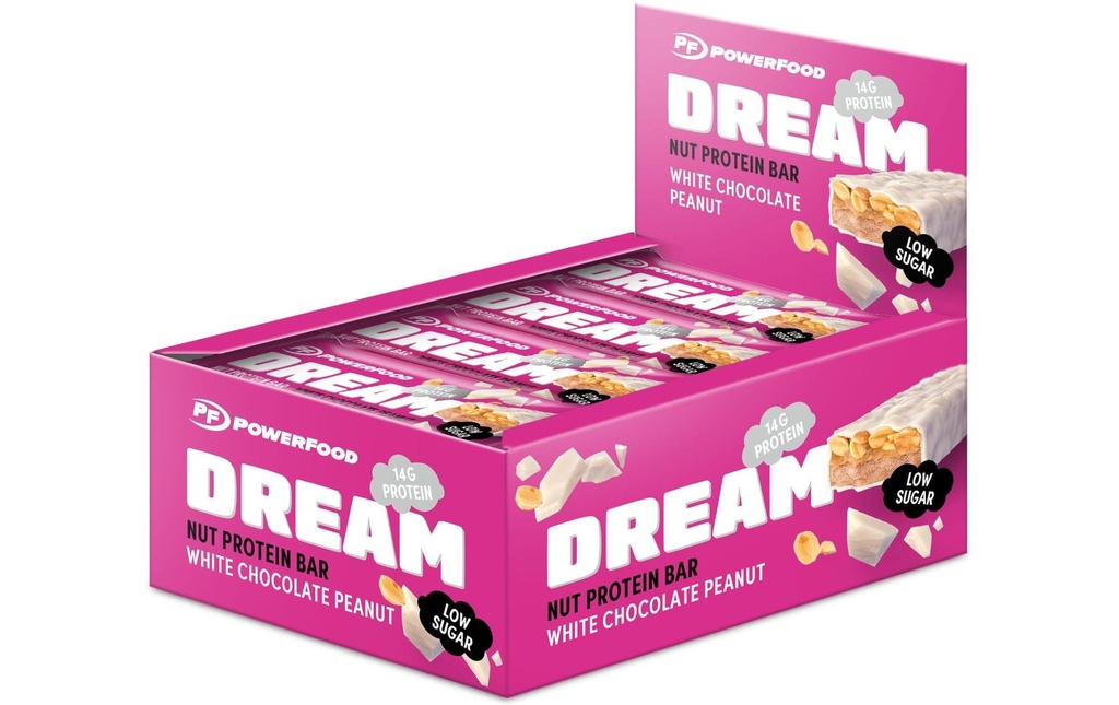 PowerFood Dream Nut Protein Bar Chocolat blanc/Cacahuètes, 12 x 50 g