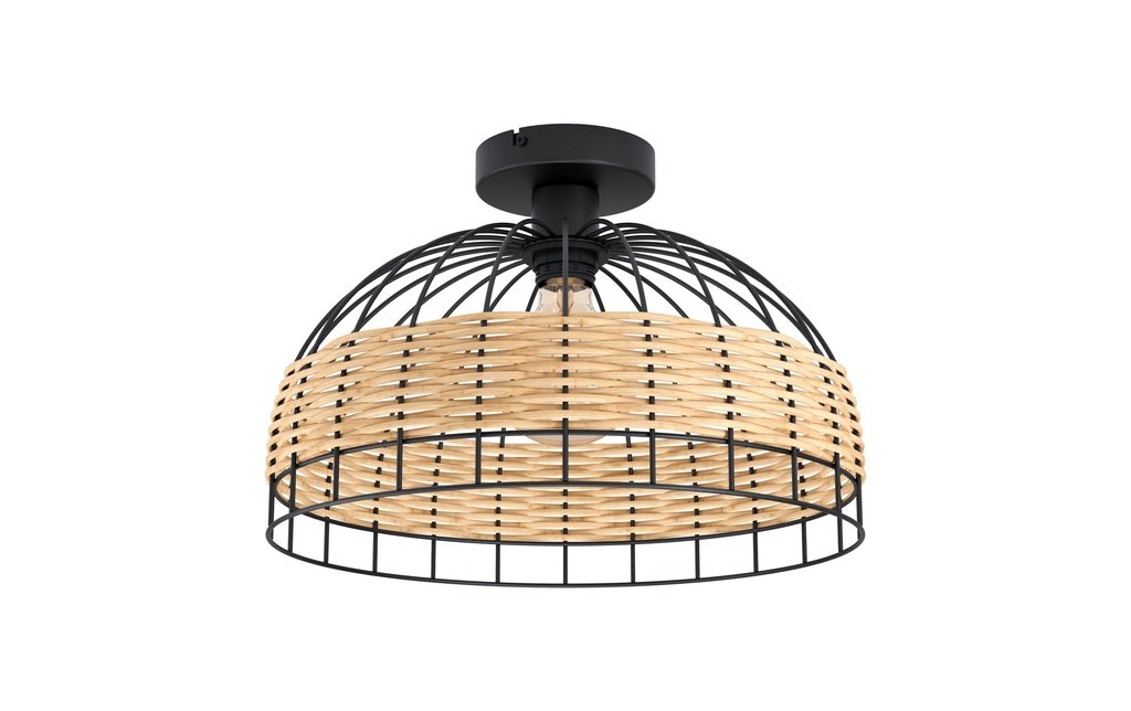 EGLO Leuchten Plafonnier ANWICK 1x E27, Noir/Nature