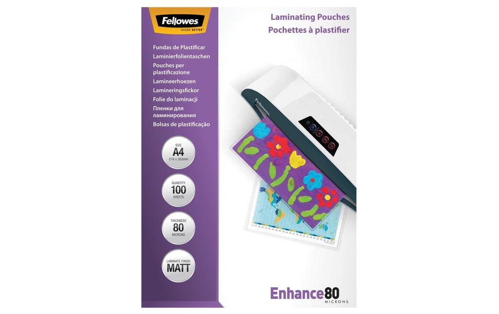 Fellowes Film laminé A4, 80 µm, 100 pièces, mat