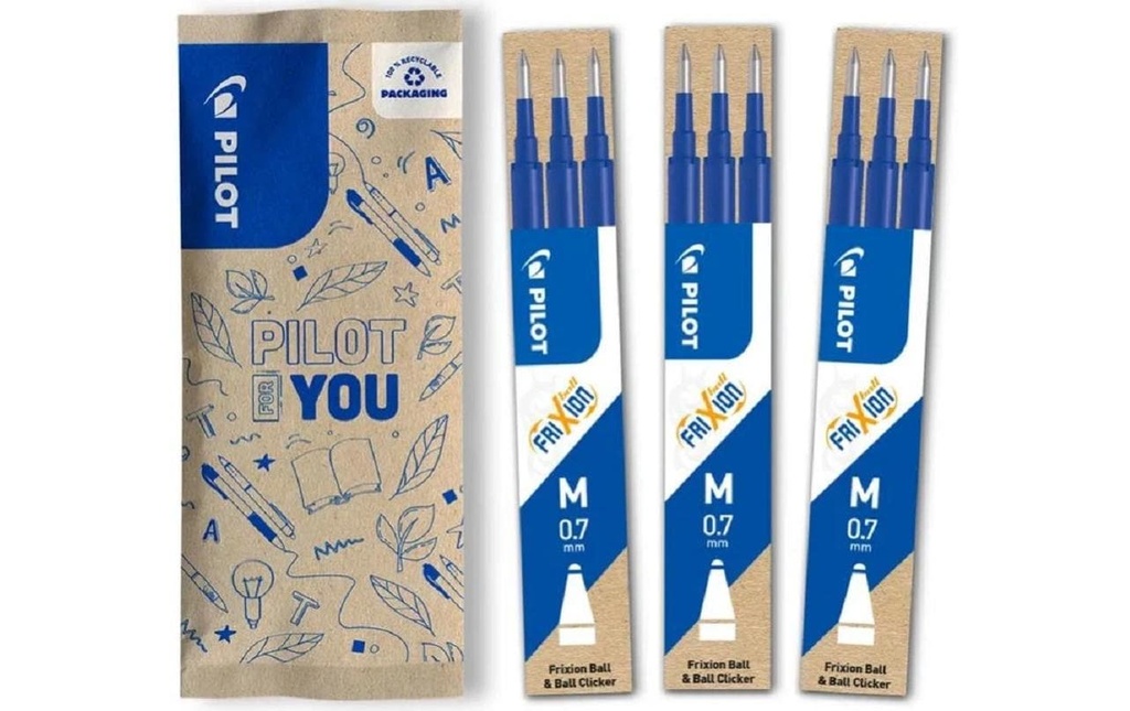 Pilot Mines de rechange Frixion Ball 0.7 mm, bleu, 9 pièces