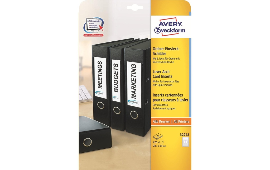Avery Zweckform Étiquettes dos 28 x 143 mm, 225 pièces