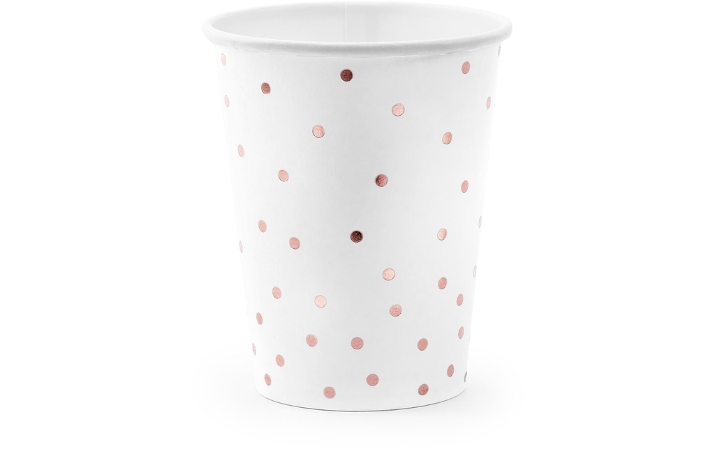 Partydeco Gobelets jetables Points 260 ml, 6 Pièce/s, Or rose/Blanc