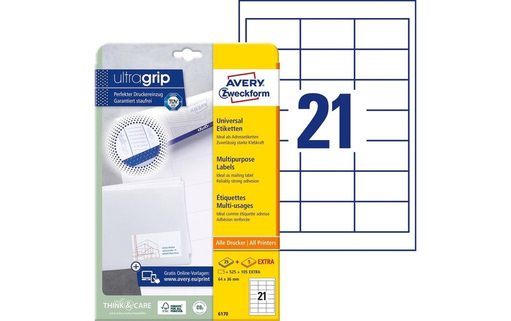 Avery Zweckform Étiquettes universelles 6170 64x36 mm, 30 feuille
