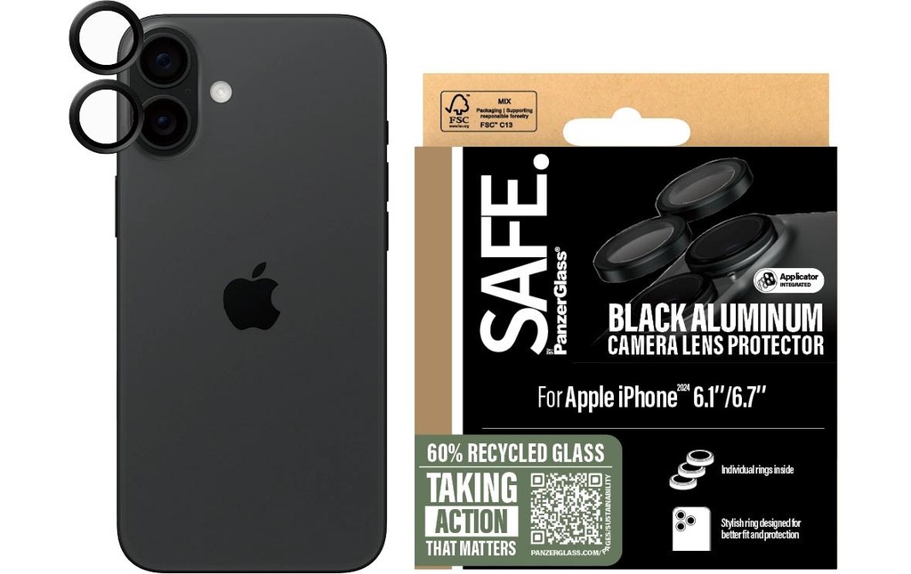 SAFE. Lens Protector iPhone 16 / 16 Plus Noir