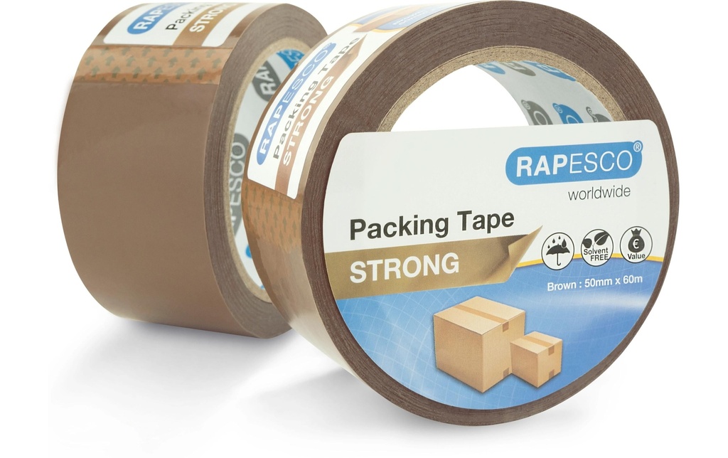 Rapesco Ruban d'emballage solide 50 mm x 60 m, marron, 2 pièces