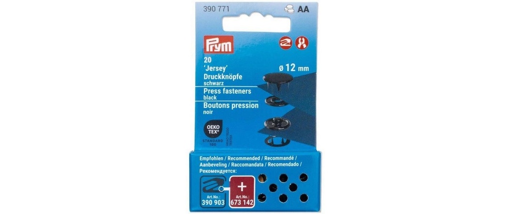 Prym Boutons poussoirs Jersey 12 mm, noir