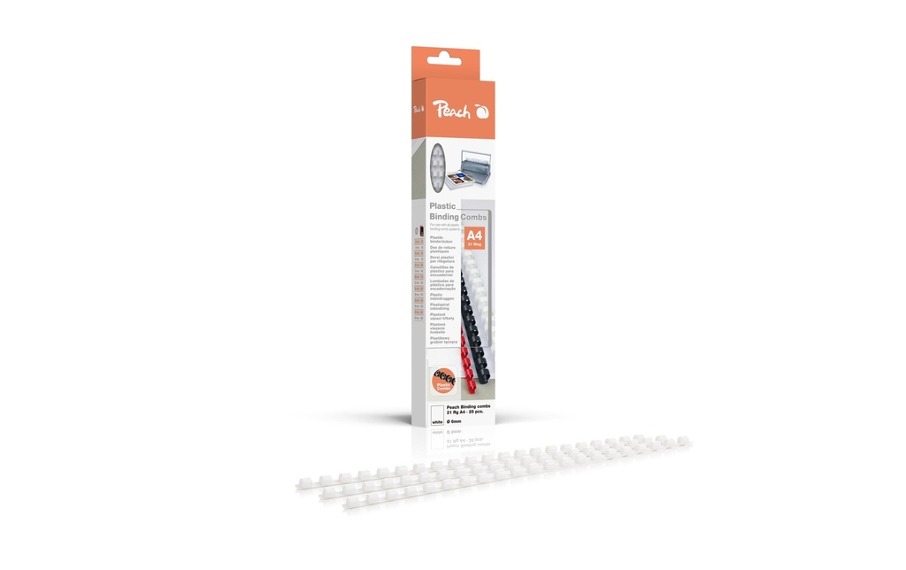 Peach Peigne de reliure 6 mm Blanc, 25 pièces