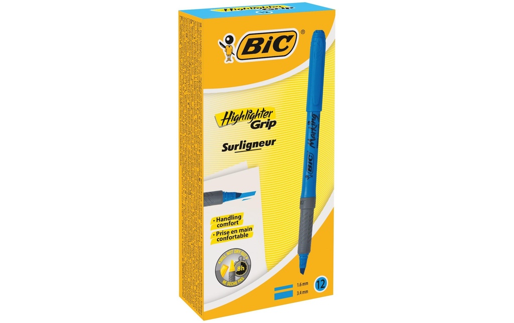 BIC Surligneur Brite Liner Grip 12 pièces, Bleu