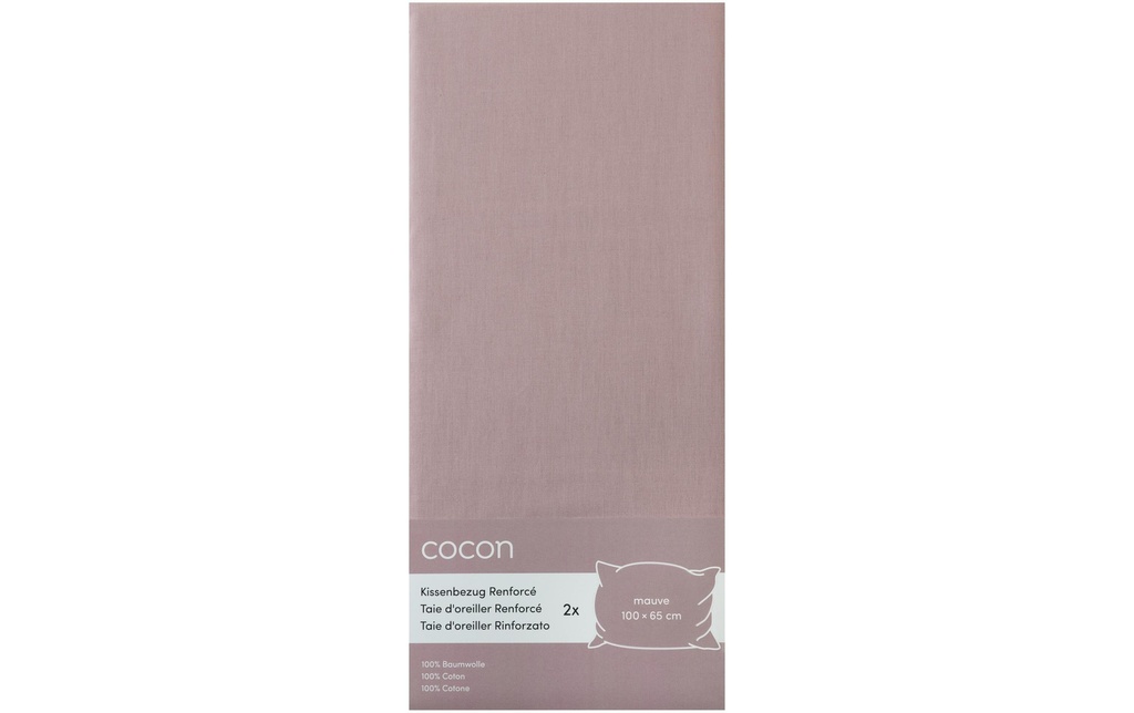 COCON Taie d'oreiller Renforcé 100 x 65 cm, Mauve, 2 pièces