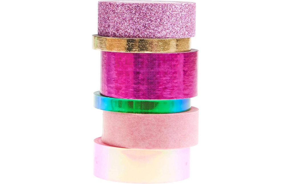 Rico Design Ruban Washi 6 pièces, Vert/Rose,  3/8/10 m