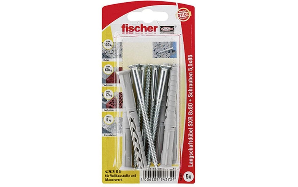 Fischer Chevilles SXR 8 x 80 Z, incl. vis à tête fraisée