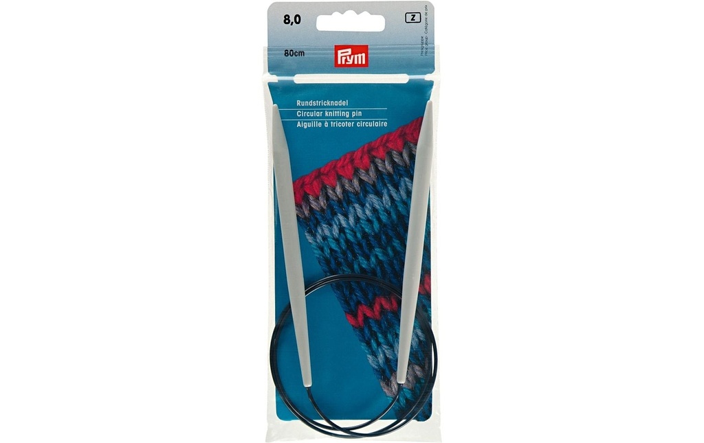Prym Aiguille à tricoter circulaire Gris 8 mm x 80 cm, sachet, plastique