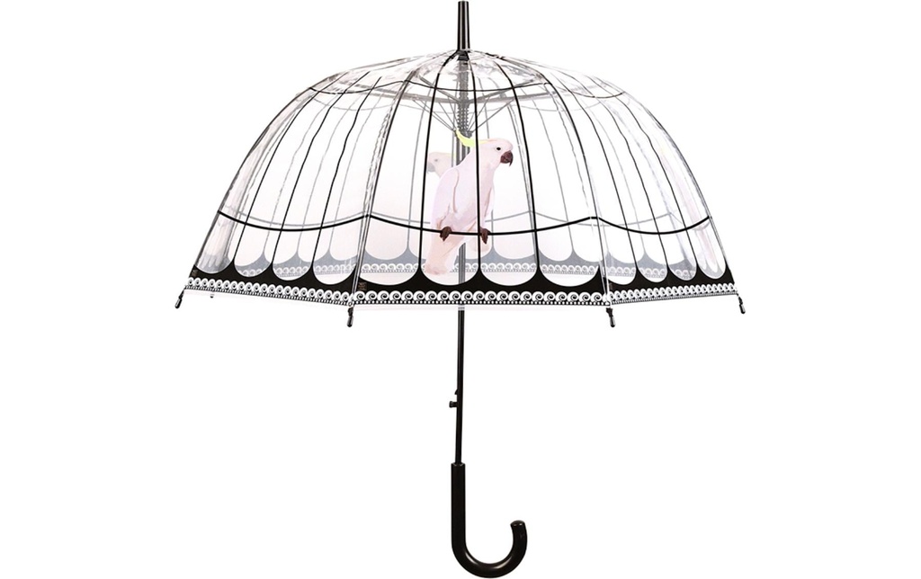 Esschert Design Parapluie Cage à oiseaux Noir/Transparent/Rose