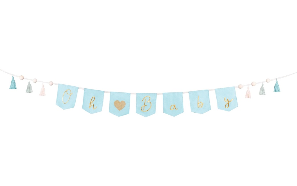 Partydeco Guirlande Oh, bébé 2.5 m, Bleu/Doré
