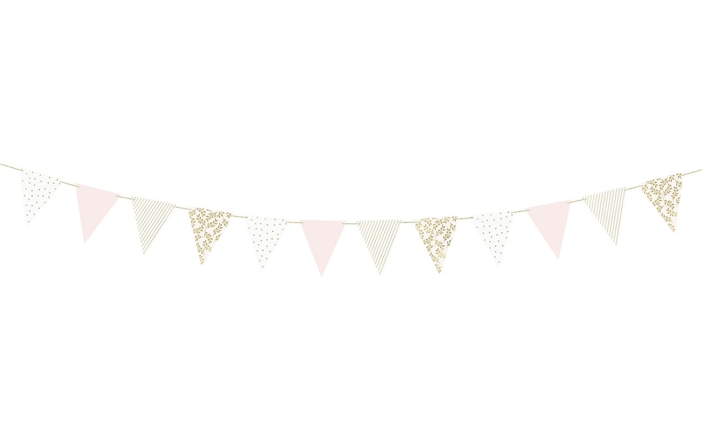 Partydeco Guirlande Drapeaux 2.1 m, Doré/Blanc/Rose pâle