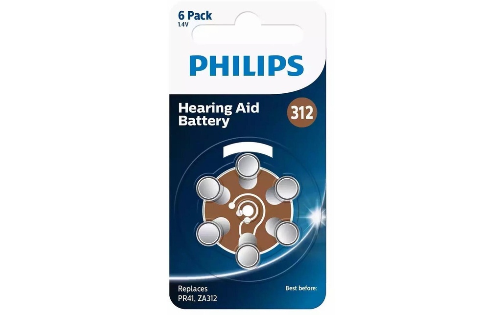 Philips Pile pour Appareils auditif ZA312 , 6 Pièce/s