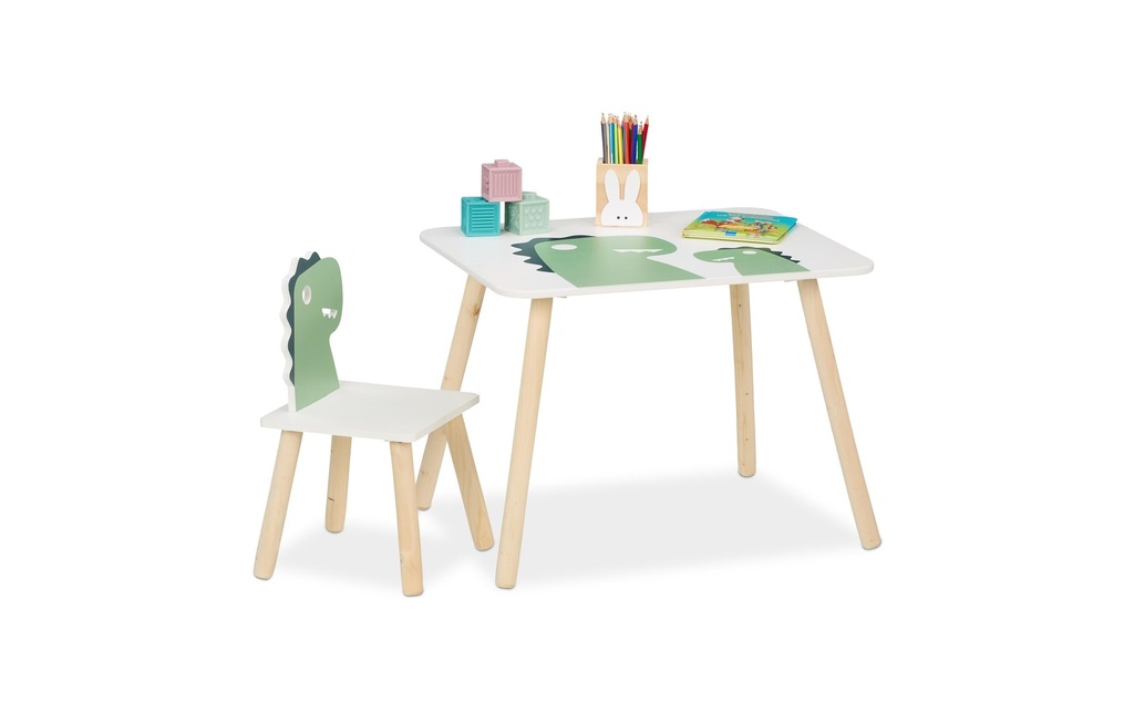 relaxdays Ens. fauteuils et canapé enfants Dinosaures Vert; Blanc; Brun clair