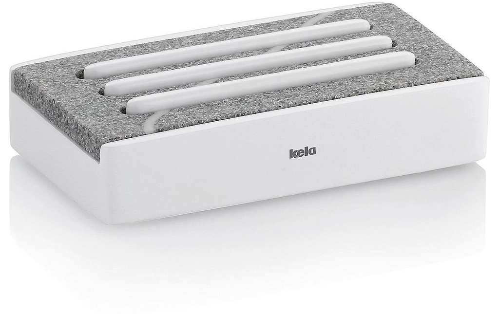 Kela Porte-savon Cube Gris/Blanc