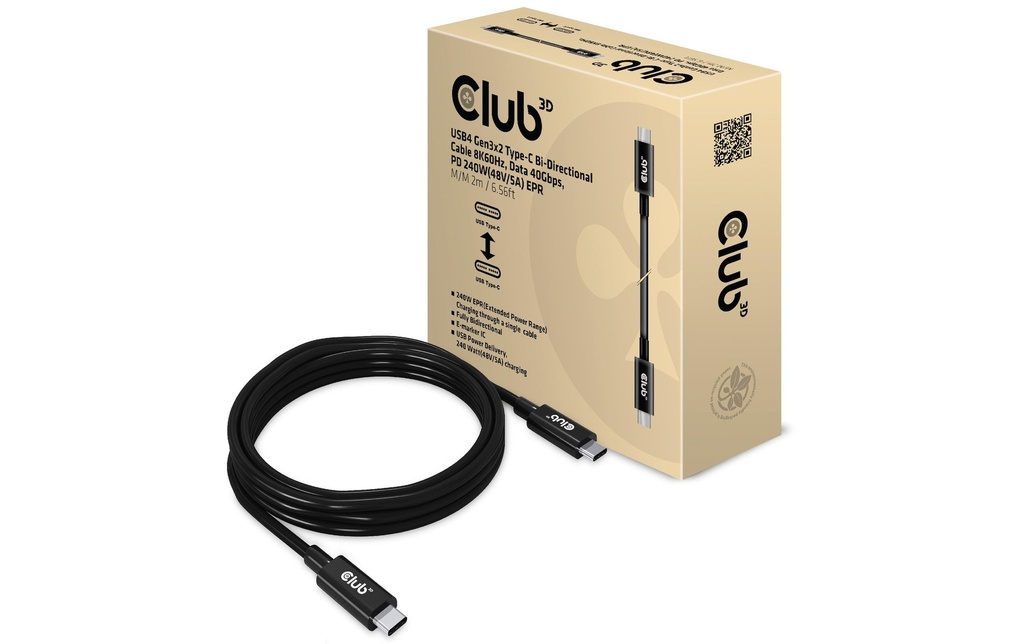 Club 3D Câble USB CAC-1578 USB-C - USB-C 2 m