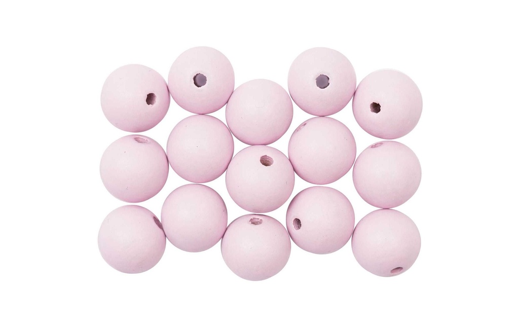 Rico Design Billes de bois Perçage 12 mm Rose, 15 pièces
