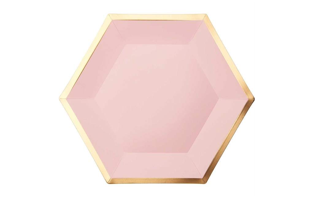 Rico Design Assiettes jetables Hexagone 27 cm, 10 Pièce/s, Doré/Rose