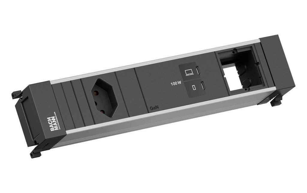 Bachmann Bloc multiprises d’encastrement POWER FRAME M 1xT13 1xUSB C/C 100W 1xCM