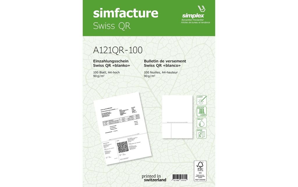 [266121100] SIMPLEX Simfacture Swiss QR A4 90g (100 pces)