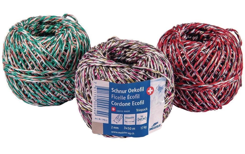 Meister Ficelle d’emballage Set «OEKOFIL», Ø 2 mm, 3x50 m, 17 kg