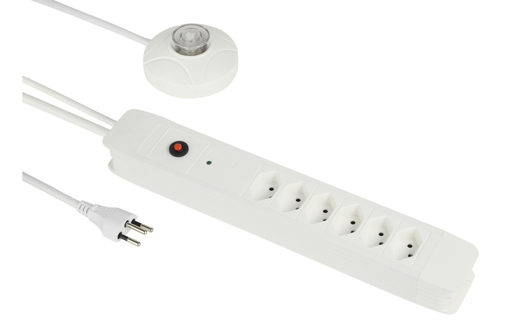 Schönenberger Bloc multiprises 6 x T13 avec bouton-poussoir externe, 3 m, blanc