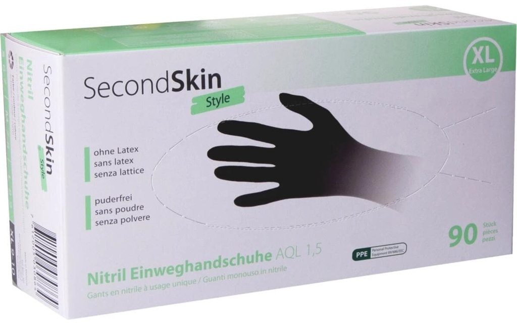 SecondSkin Gant jetable Nitril XL, Noir, 90 Pièce/s
