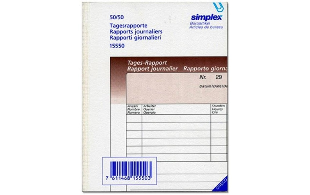 [266155500] SIMPLEX Rapport journal.A6 50x2 d/f/i (50 pces)