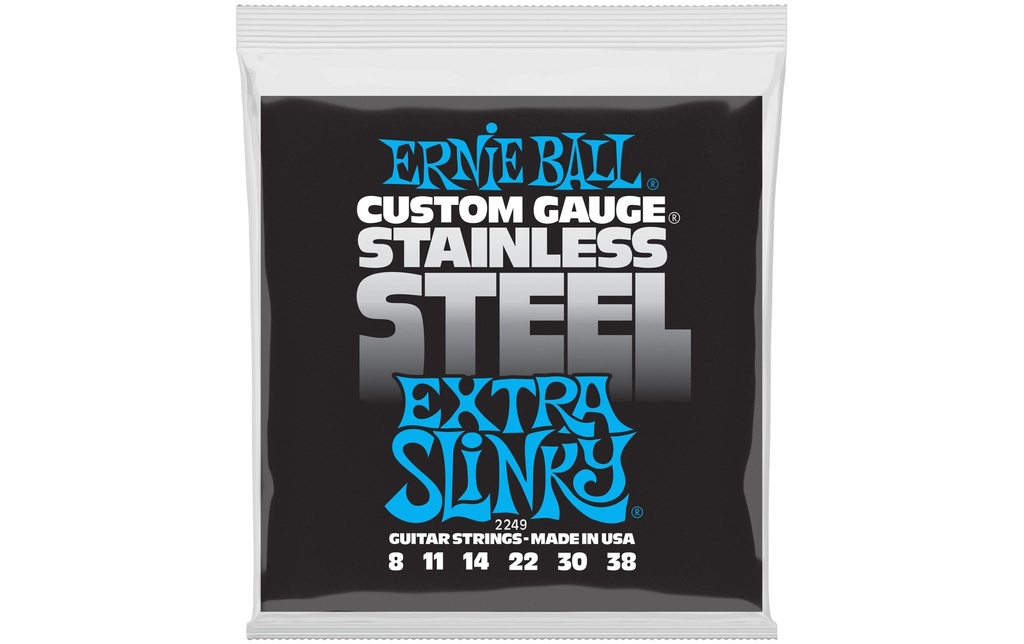Ernie Ball Cordes de guitare 2249 Slinky Stainless Steel – Extra 8-38