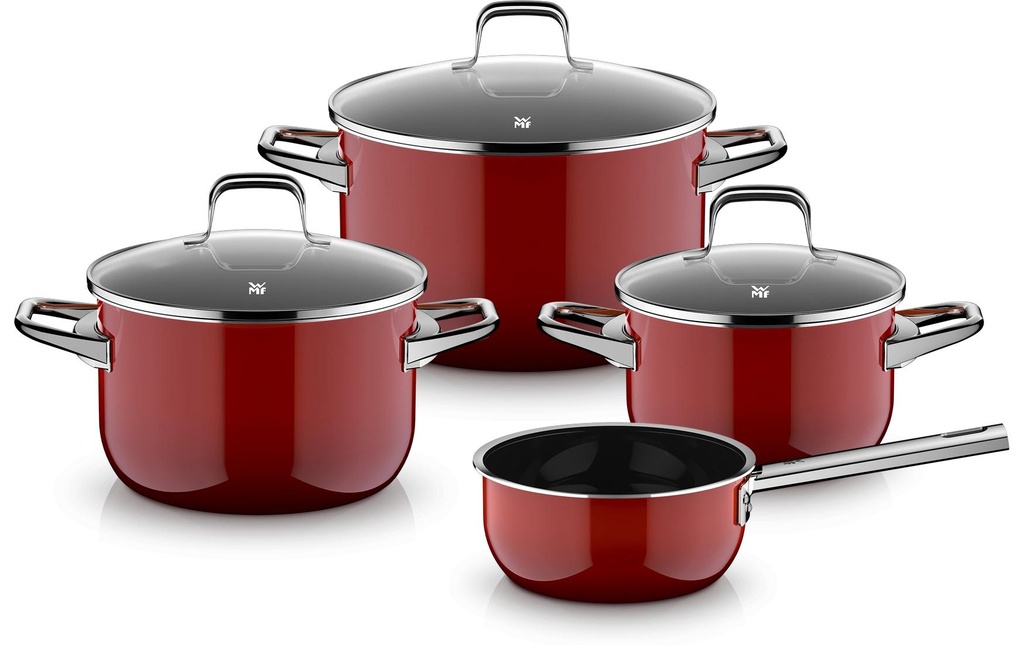 WMF Set de casseroles Fusiontec Essential Pro, Acier inoxydable, rouge
