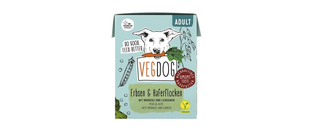 Vegdog Alimentation humide Adult Tetra Pak petits pois et flocons d'avoine 390 g