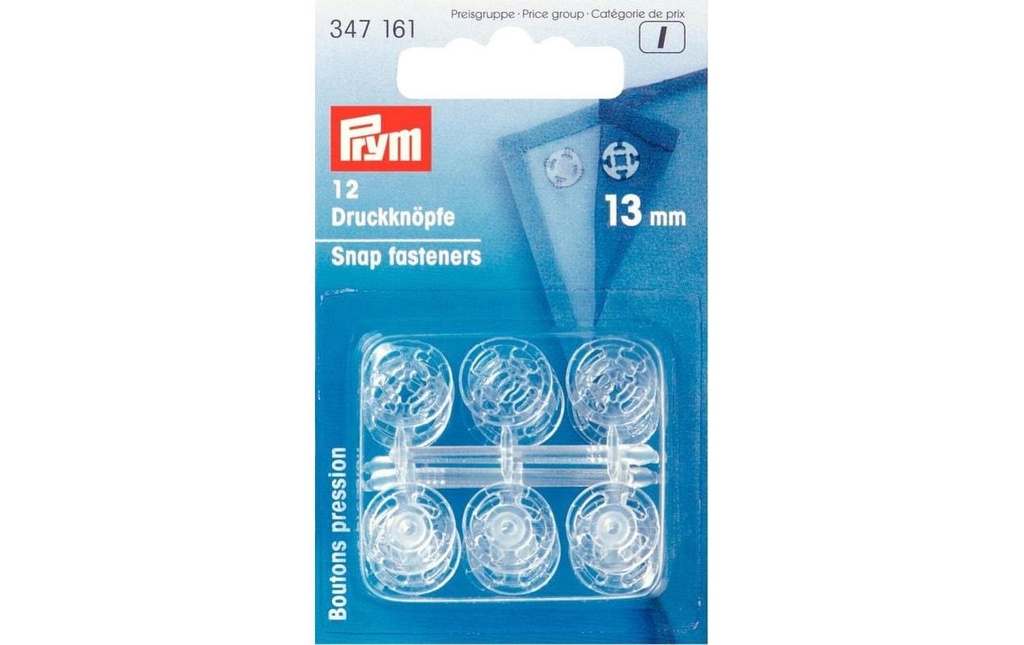 Prym Boutons poussoirs Transparent, 13 mm