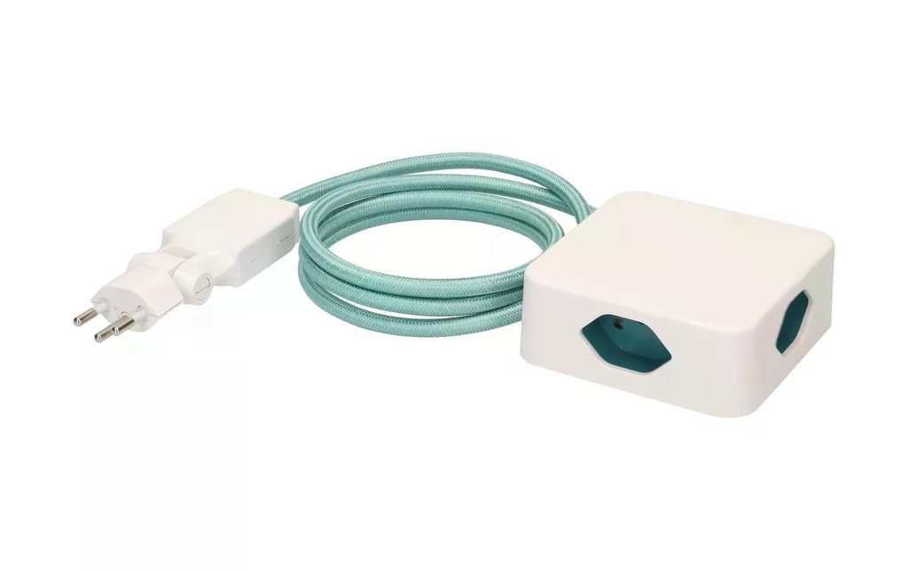maxTex Bloc multiprises Cube 4x T13, Blanc/Turquoise