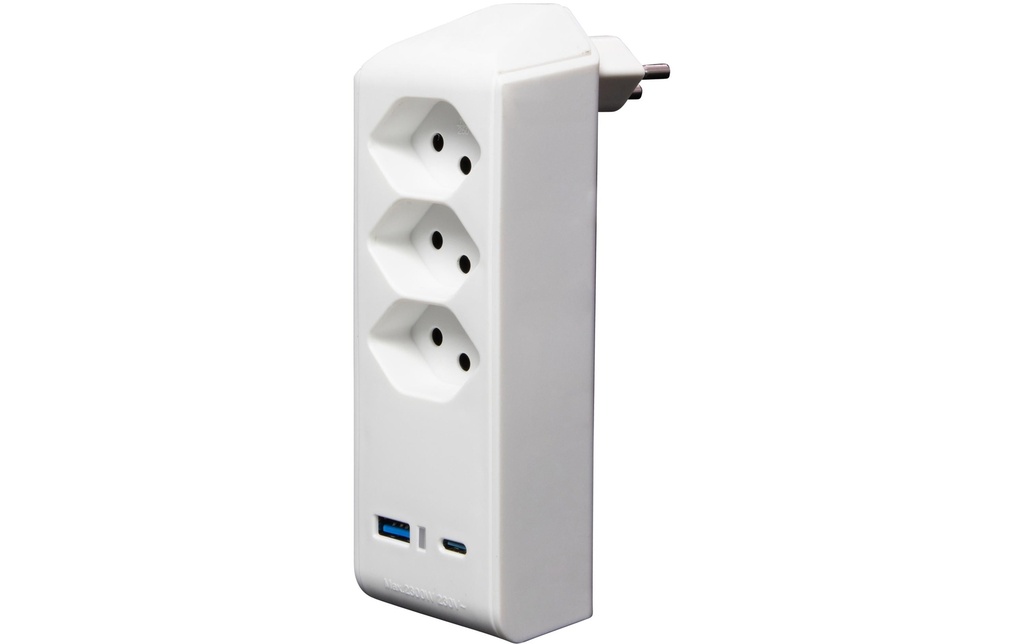 Brennenstuhl Fiche de branchement 3 x T13, 1 x USB A, 1 x USB C, 300° de rotation