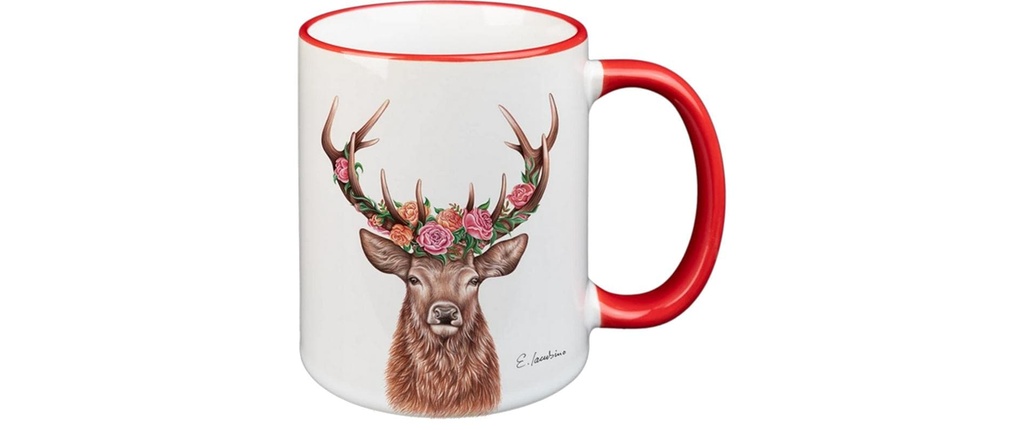 creanorm Tasse Cerf à fleurs 330 ml, 1 Pièce/s, Rouge/Blanc