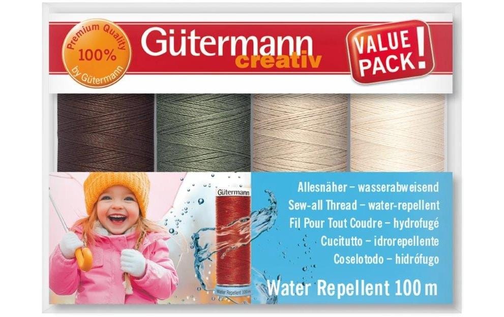 Gütermann Kits de fil de couture Water Repellent 4 pièces, Vert/Brun/Beige/Blanc