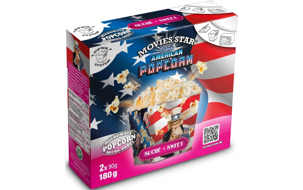 Movies Star Pop Up Box Sucre à pop-corn pour micro-ondes 2 x 90 g