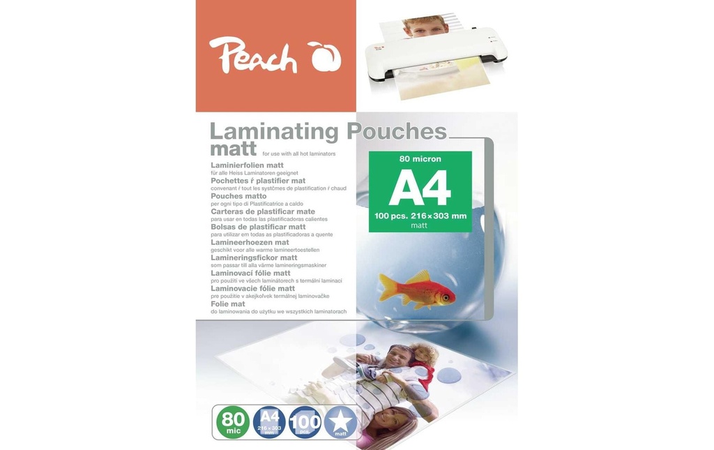 Peach Film laminé A4, 80 µm, 100 pièces, mat