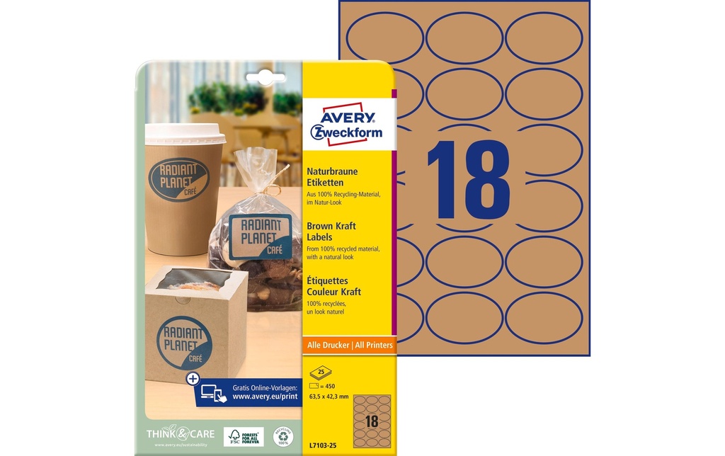 [266710325] AVERY ZWECKFORM Étiquet.brunes oval 63.5x42.3 (25 pces)