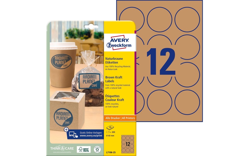 [266710625] AVERY ZWECKFORM Étiquettes brun Ø 60mm (25 pces)
